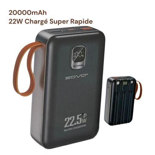 Power Bank 20000mAh PD-30 Charge Super Rapide 22w - 3 Câble Intégrée - Compatibilité Iphone Samsung Xiaomi Huawei Tecno Etc