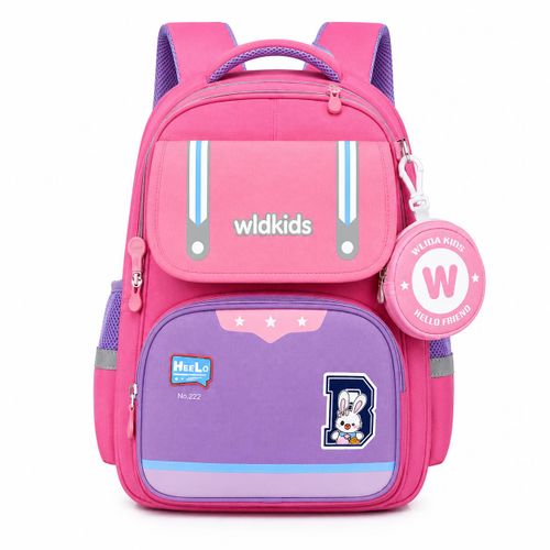 Sac à Dos Scolaire Enfant Fille Rose WLDKIDS avec Trousse Ronde Amovible – Grande Capacité – CE à CM