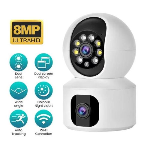 Mini caméra de sécurité sans fil, Double caméra, intérieure , 4MP, protection de la maison intelligente