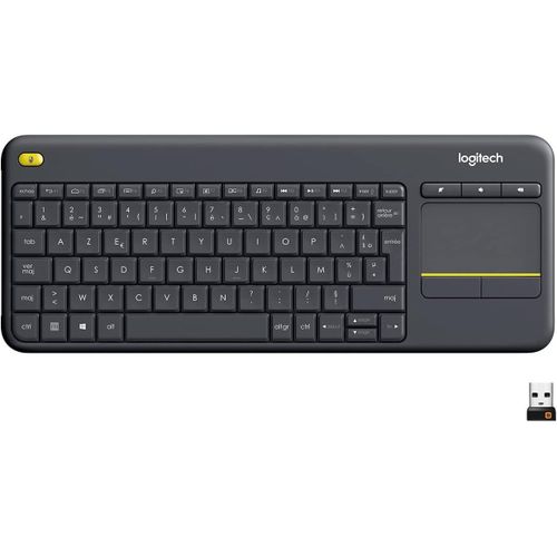Logi K400 Plus Clavier sans Fil Touch TV avec Contrôle Média et Pavé Tactile, Clavier Francais AZERTY - Noir, Standard