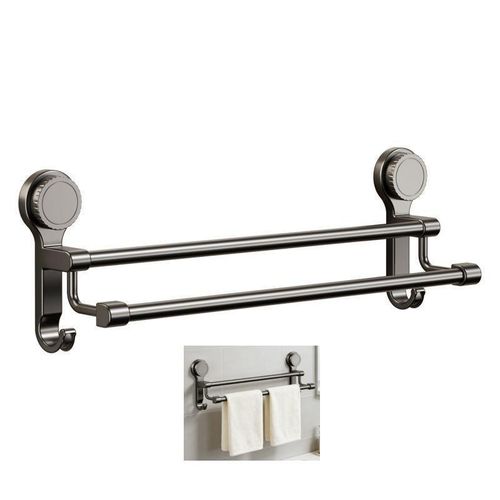 Étagère Salle de Bain 2 Niveaux Porte-Serviettes Double Support Mural Sans Perçage Ventouse Rangement Cuisine Douche