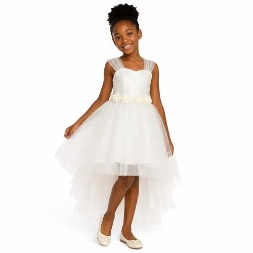 Robe princesse fillette avec paillettes et fleurs – 2 à 9 ans - Blanc
