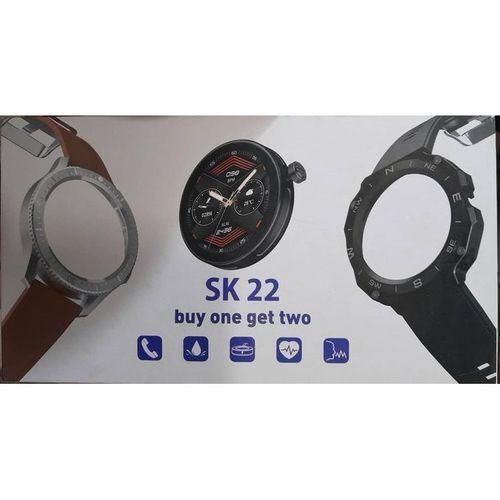 Sk Montre Connectée SK22 Pour Hommes, Appels Bluetooth, Moniteur De Fréquence Cardiaque, Charge Sans Fil, Fitness, Sport (2 Cadrans, 2 Bracelets)