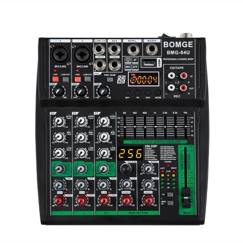 Mélangeur Audio professionnel BMG04U à 4 canaux, USB,Bluetooth, alimentation fantôme 48V, entrée MP3 numérique, DSP FX 256 bits, Interface système de bureau