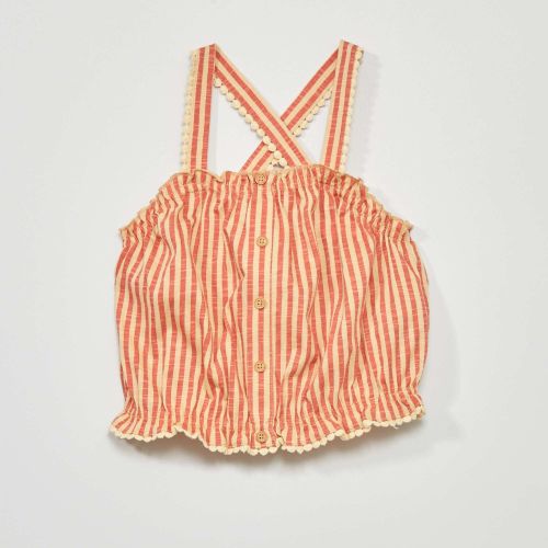 Débardeur Rayé à Bretelles Croisées – Orange & Écru - 3 ans