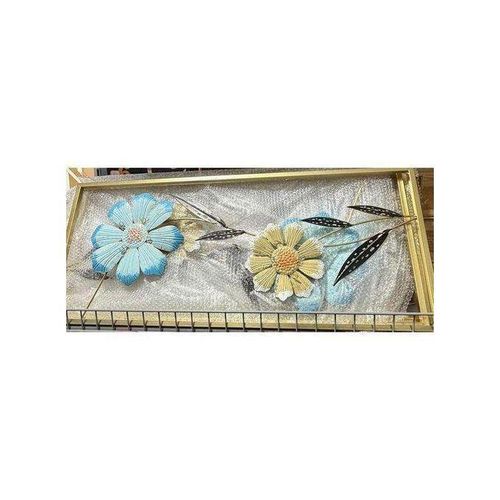 Sculpture murale en métal avec cadre de protection en fer - Fleurs sculptées en 3D - Décoration murale suspendue en métal pour la maison, la cuisine ou la chambre