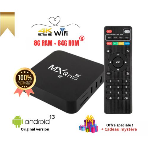 Boîtier TV MXQ PRO, Android 13.0, S905L, WiFi 2.4/5 GHz, 8Go RAM, 64 Go, Décodeur 4K, Lecteur