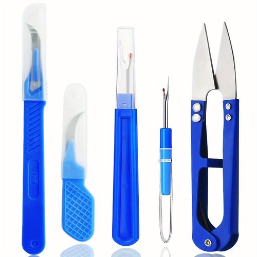 Kit d'outils de couture 5 pièces – Comprend un découseur, un enfile-aiguille et des ciseaux à fil – Idéal pour découdre et les projets de couture main DIY.