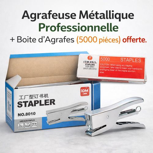 Agrafeuse Métallique Professionnelle + Boîte d’Agrafes (5000 pièces) Offerte kdo