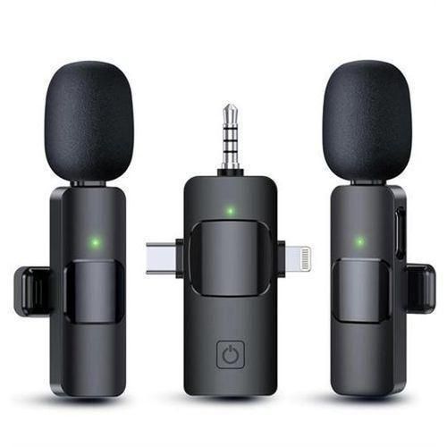 Microphone Cravate Sans Fil Double 2,4 GHz Réduction du Bruit Récepteur 3-en-1 Lightning USB Type-C 3,5 mm pour iPhone Android Caméra Streaming Vidéo