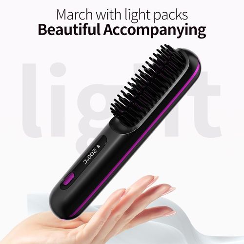 Brosse Lissante Ionique Sans Fil avec Écran LCD – Lisseur & Boucleur 2-en-1, Peigne de Coiffage Portable