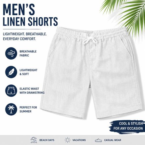 Short à cordon pour homme en mélange de lin Blanc