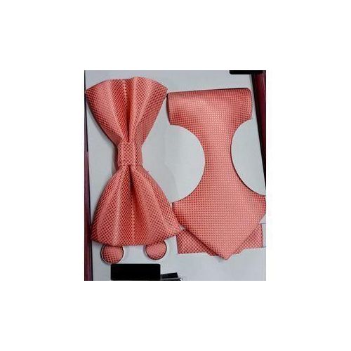 Coffret Accessoires Cravate + Pince + Nœud Papillon + Pochette + Bouton De Manchettes - Saumon