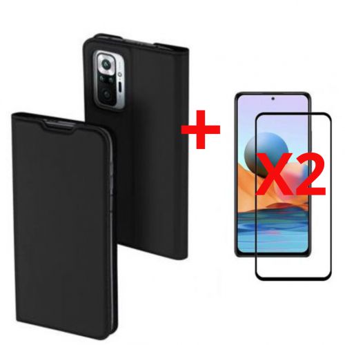 Etui A Rabat Redmi Note 10 4G + 2 Antichoc - Noir