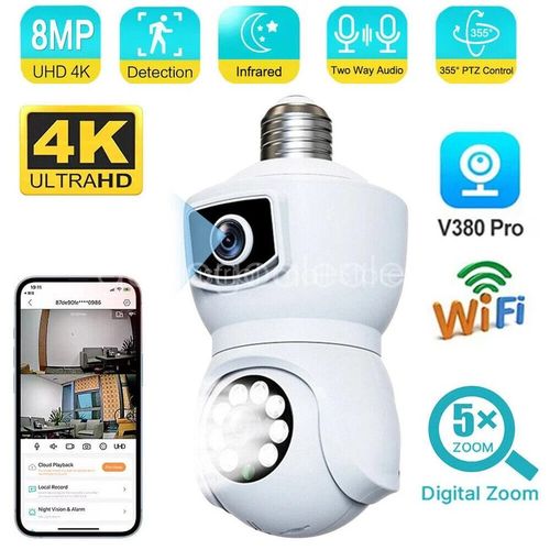 Ampoule WiFi 4K 8MP HD Caméra De Sécurité Intelligente