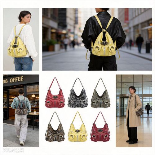 Sac à dos tendance femme – multi-couleurs avec poches et anneaux décoratifs