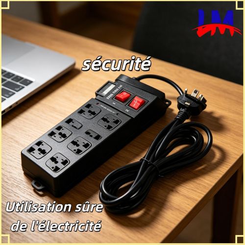Prise électrique à 8 broches avec double interrupteur, voltmètre et multiple connecteurs