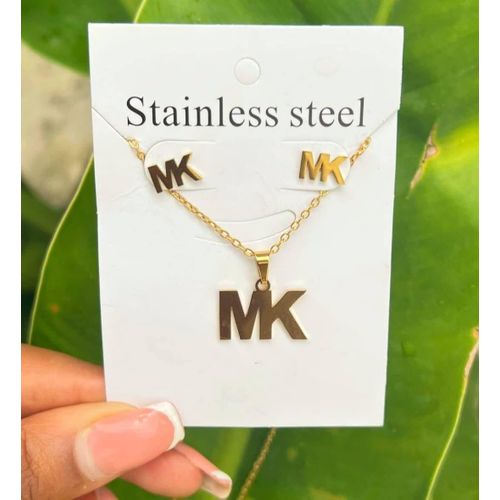 Collier Initiales MK en Acier Inoxydable Doré