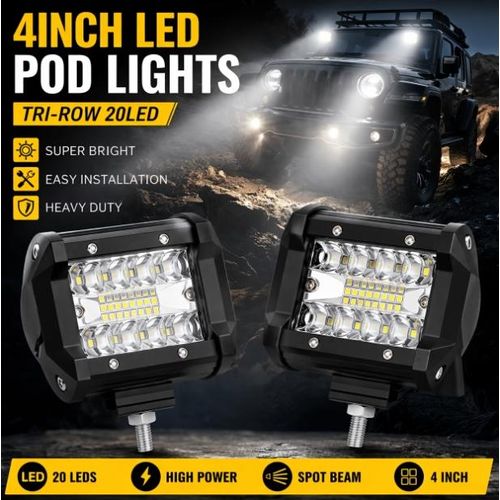 Barre lumineuse LED 4 pouces 60 W, 2 projecteurs combinés spot/flood 12 000 lm tout-terrain à triple rangée de LED, feux de travail et antibrouillards pour pick-up, Jeep, quad, SSV, SUV et bateau.