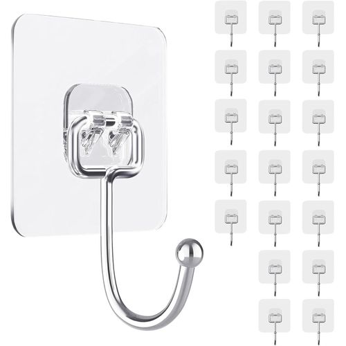 Lot de 50 Crochets Adhésifs Muraux, Crochets Sans Perçage, Support Mural Étanche pour Cuisine, Salle de Bain, Serviettes, Clés