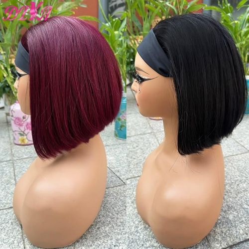 2 PERRUQUES BANDEAUX COUPE CARRE ROUGE BORDEAU ET NOIR