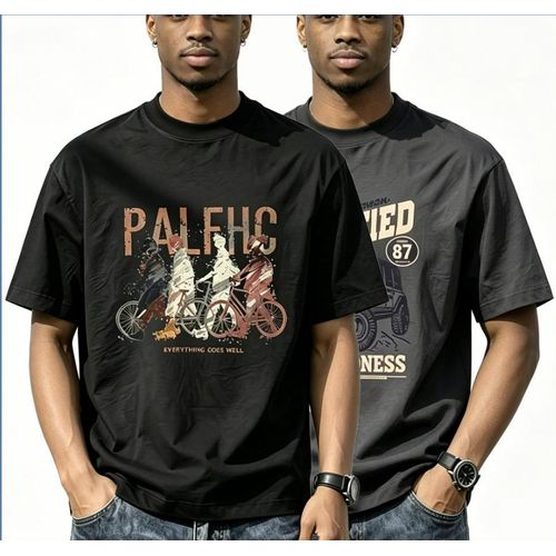 Lot de 2 T-shirts Homme à Imprimé Vintage