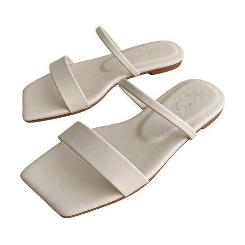 Sandales à bout carré tendance pour femme, tongs simples pour femme, chaussures plates - Blanc