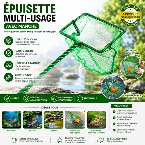 Filet Epuisette de Poche pour Poissons Aquarium et Bassin