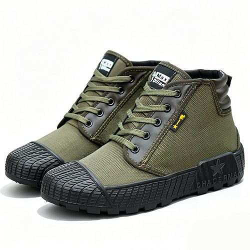 Chaussures en Toile Homme Toile Antidérapantes Anti-perforation Résistantes à Lacets Pour Chantier Extérieur Usage Quotidien Vert