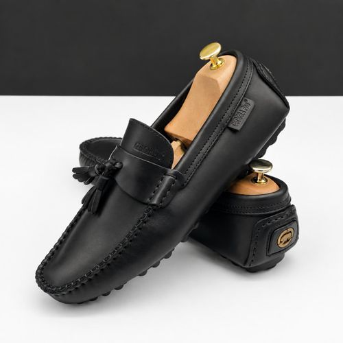 Mocassins Homme Élégants en Cuir Noir à Pampilles – Chaussures Décontractées et Habillées