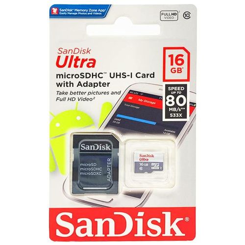 Carte Mémoire microSDHC Ultra 16 GB avec Vitesse de Lecture Allant jusqu'à 120MB/S, Classe 10