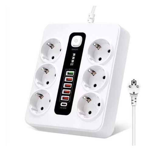 Multiprise – 6 prises + USB avec minuterie 3000W – Charge Rapide