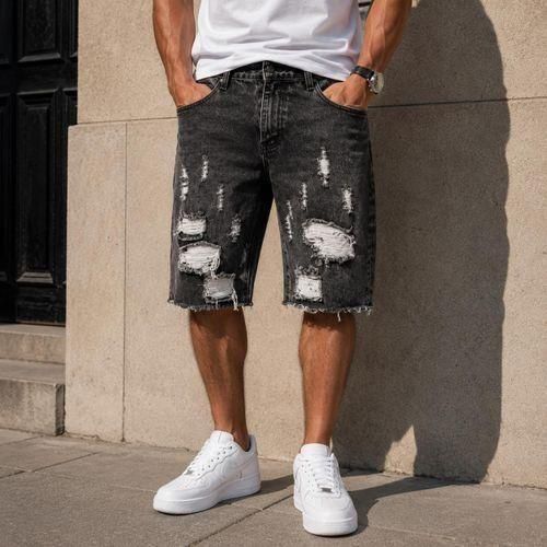 Short en Jean Denim Déchiré Style - Gris