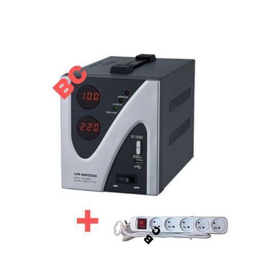 Stabilisateur Automatique De Tension Numérique - VR-S2000 - 2000 V + Une Rallonge 4 TROUS BLANC