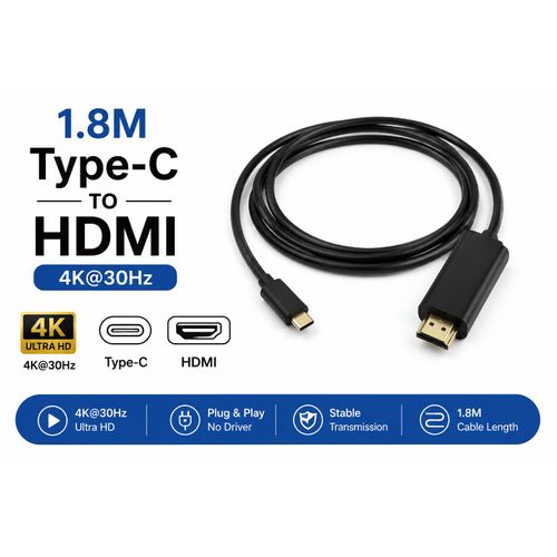 Câble USB Type-C vers HDMI 4K Ultra HD 1.8M – Adaptateur Audio Vidéo Haute Définition