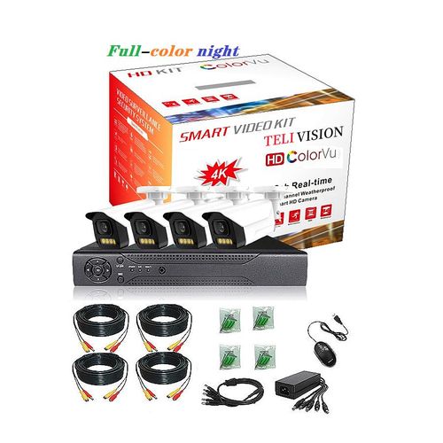 Kit vidéo intelligent, vision nocturne couleur, caméra 4 objectifs 2MP, DVR 4 canaux, système de caméras analogiques