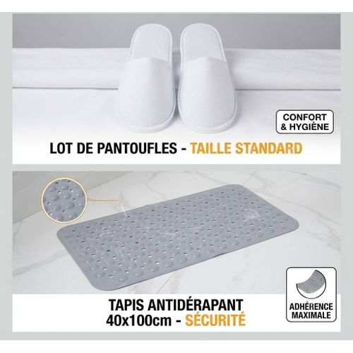 Ensemble Bien-être : Lot de Pantoufles Confort & Tapis Antidérapant (40x100cm)