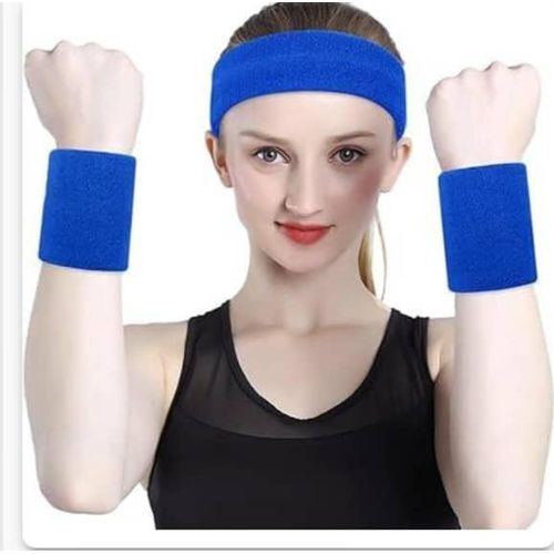 Ensemble de Sport: Bandeau Frontal et Paire de Poignets Éponge Anti-Transpiration