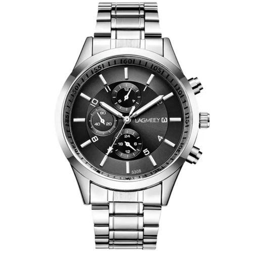 Montre Homme Luxe en Acier Inoxydable Noir - Étanche 30M - Aiguilles Lumineuses - Calendrier Complet