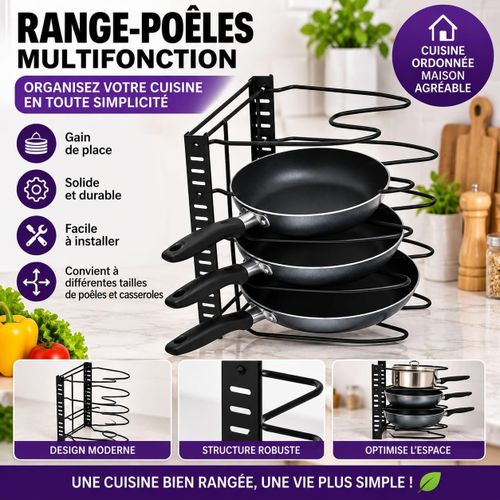 Range-Poêles Multifonction – Organisateur de Poêles et Casseroles – Support de Rangement Cuisine Gain de Place