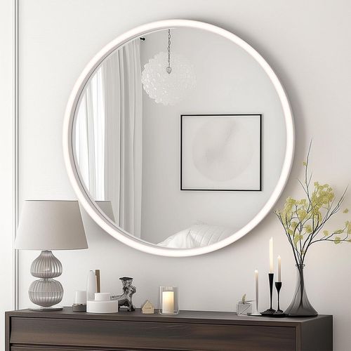 Miroir mural Circulaire - Salle de Bain de Style Ferme pour Salon, Chambre à Coucher, Entrée, Décoration Moderne ( Ø60cm )