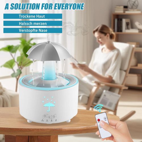 Humidificateur rotatif de nuages de pluie avec 7 couleurs LED - 300 ml - Humidificateur d'aromathérapie avec télécommande pour chambre à coucher et salon