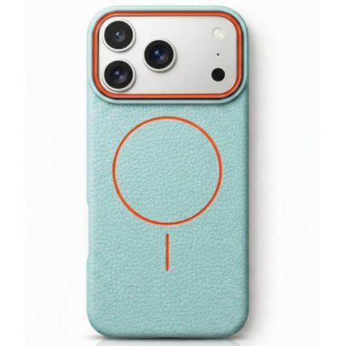 Coque arrière en cuir texturé compatible MagSafe Pour Iphone 17 Pro Max - BLEU CLAIR