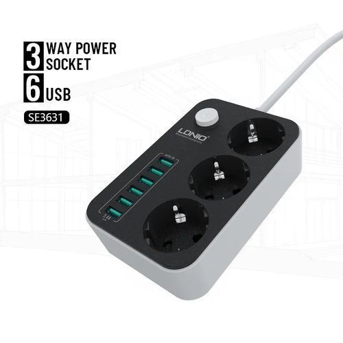 MULTIPRISE LDNIO 3 PRISES 6 USB N/G