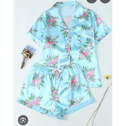 d'Ensemble pyjama en satin à imprimé flamant rose
