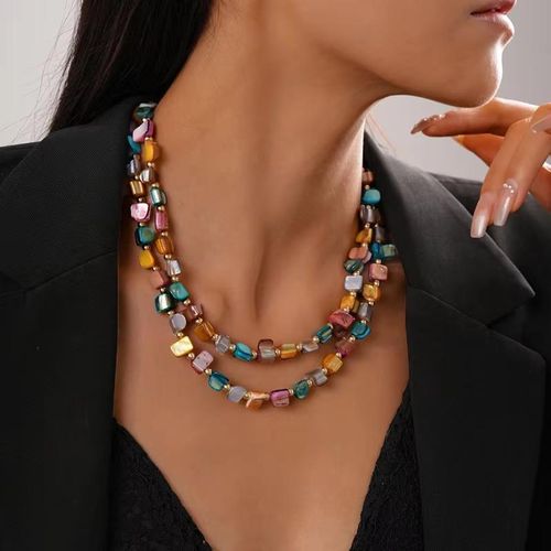 Collier Femme Fantaisie Coloré et Asymétrique - Bijou de Mode Tendance - Multicolore