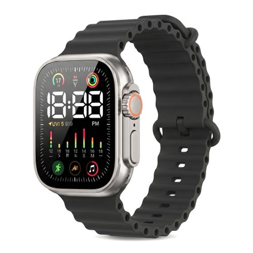 Montre LED Grand Écran Étanche pour Étudiants, Bracelet en Silicone, Montre Numérique Multifonction pour Garçons - Noir
