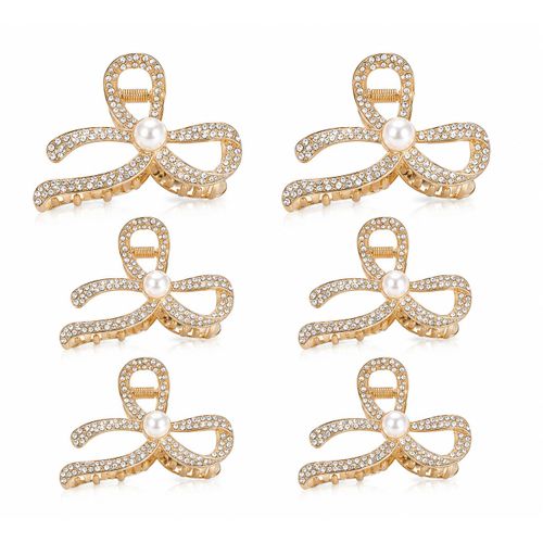 Pince à Cheveux Nœud Luxe Strass & Perle – Lot de 6 Pièces