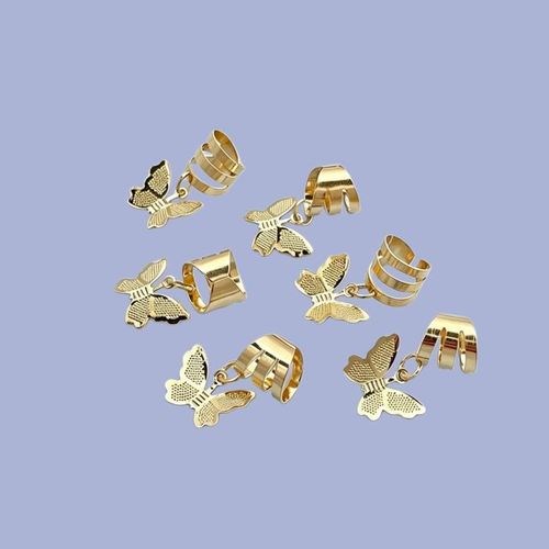 Lot 20 Anneaux Décoration Tresses Pendentif Papillon Métal Dorés Sans Outil Pose Rapide Compatible Box Braids Knotless Dreadlocks Locks Coiffure Africaine Mariage Soirée Femme Fille