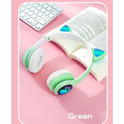 Casque Enfant Et Adulte V23M Vert - Casque Bluetooth, Casque Oreilles Chat Lumineux